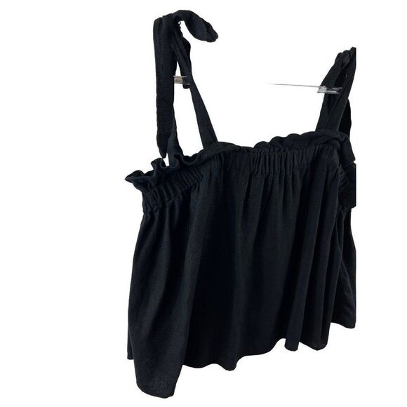 Eloquii Elements Linen Blend Tie Shoulder Ruffled Cropped Tank Top Black Size 18 - Picture 5 of 9